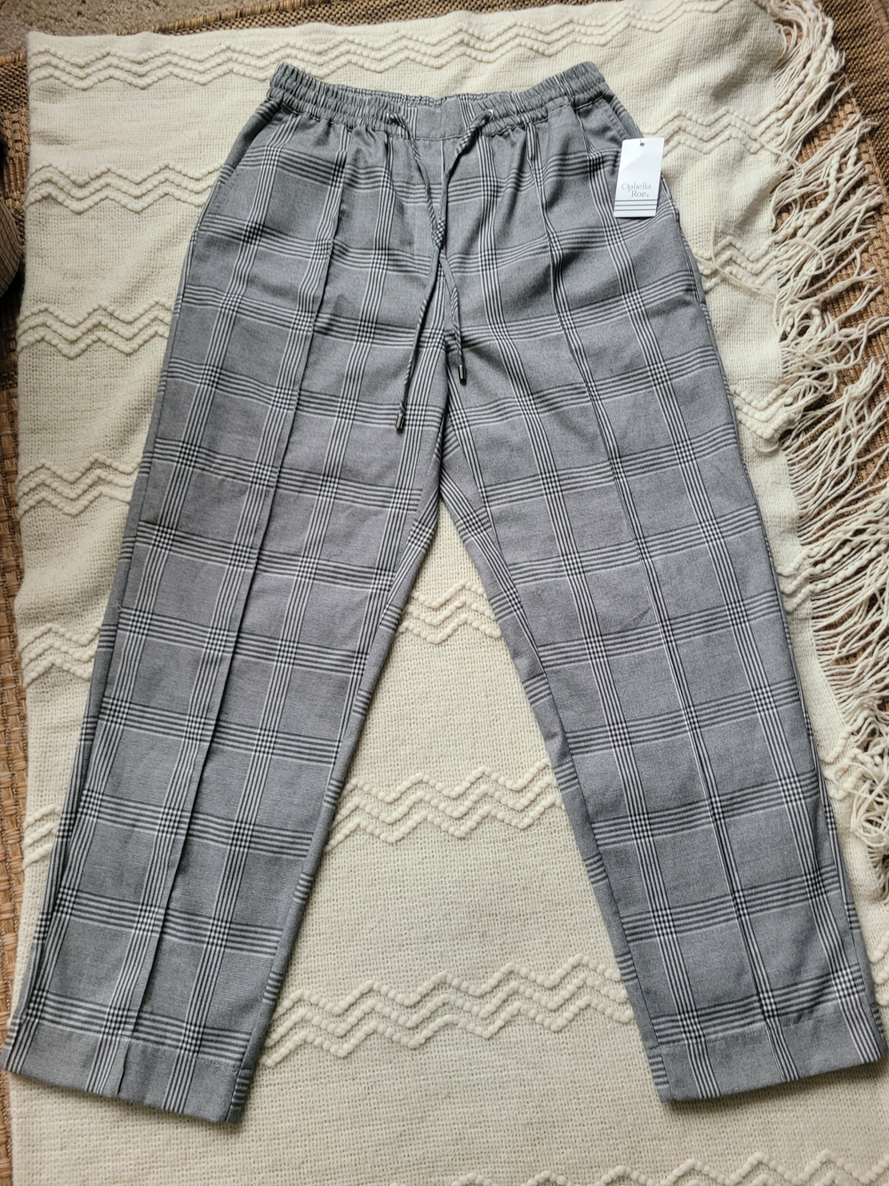 Ophelia Roe Gray Plaid Pull-On Pants M